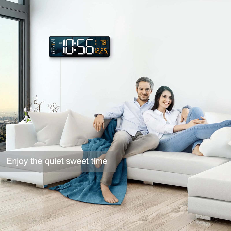 Digital Wall Clock Large Display, 16.2 Inch , LED Digital Clock with Remote Control for Living Room Decor, Automatic Brightness Dimmer with Date Week Temperature (Orange) Orange