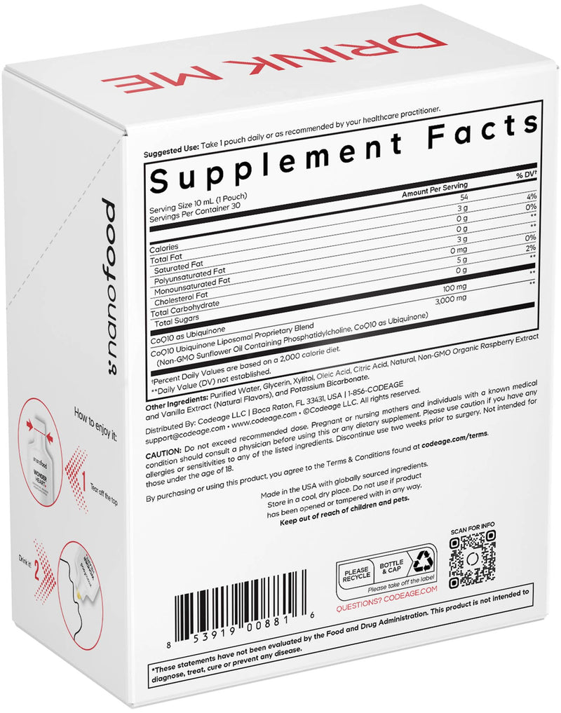Codeage Wonder Heart Liquid CoQ10 Liposomal Ubiquinone Supplement, Coenzyme Q10 Heart Vitamins, Non-GMO Sunflower Phosphatidylcholine Vegan Blend, Raspberry Flavored Softgel, Pack of 30 Pouches