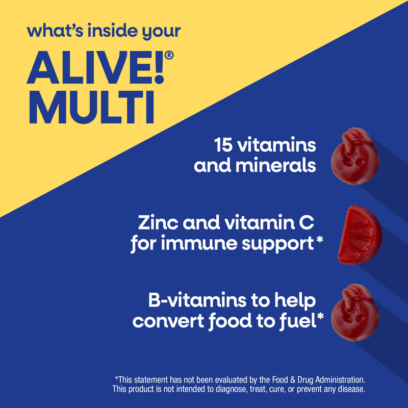 Nature's Way Alive! Men’s 50 Plus Multivitamin Gummy, Fruit-Flavored, 60 ct | Daily Chewable Multivitamins for Men with B-Vitamins, Vitamin D3 & Zinc, Supports Heart, Eye & Energy Metabolism,* 60 Count (Pack of 1)