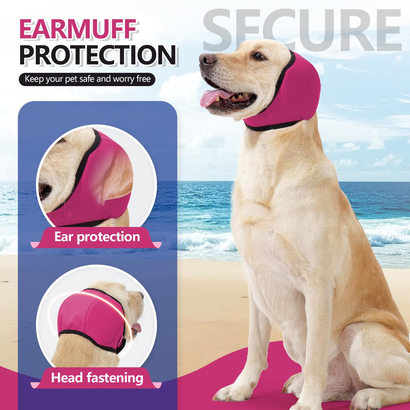 Waterproof Dog Bath Ear Covers & Calming Dog Snood – Aimosheng Reusable, Adjustable Anxiety Relief for Swimming, Grooming, Thunder & Fireworks Fuchsia M Medium