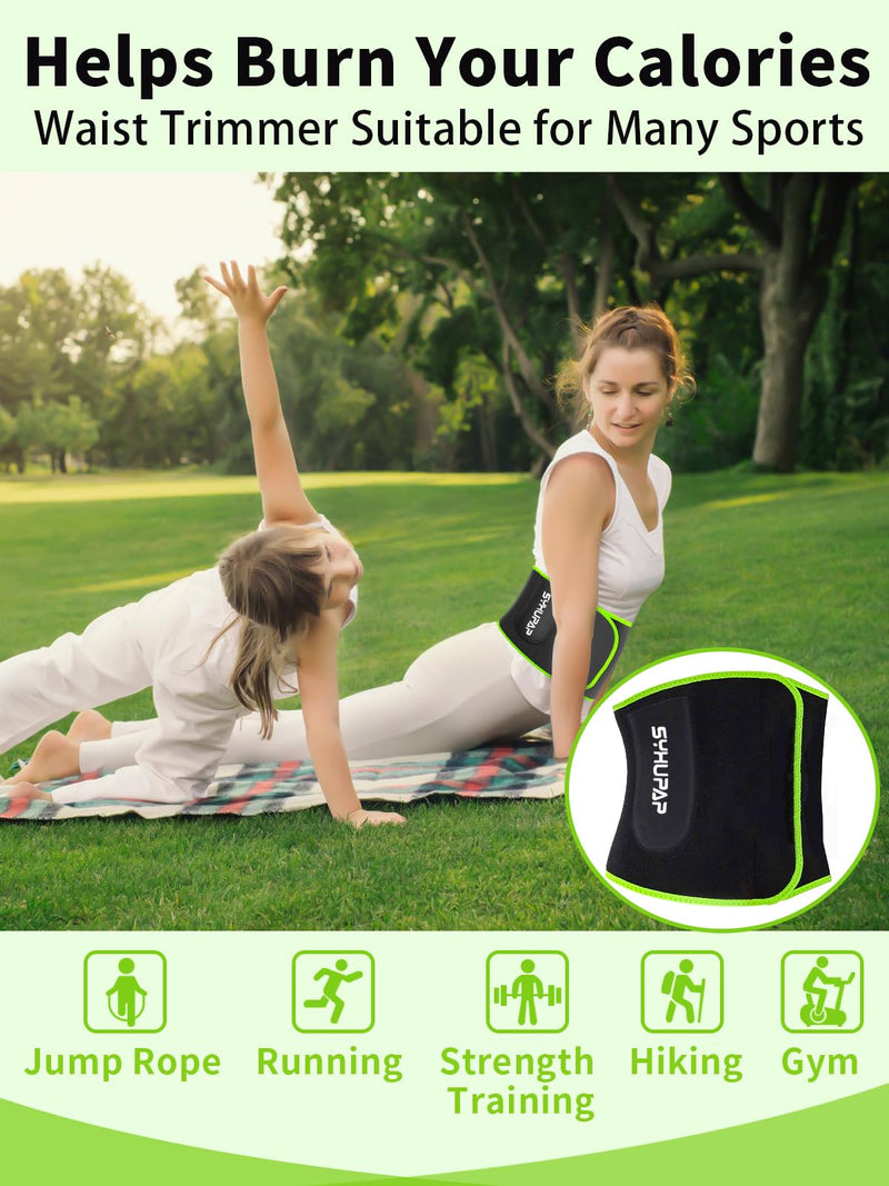 SYXUPAP Waist Trimmer Wrap, Waist Trainer for Women and Men, Sweat Band Waist Trainer for High-Intensity Training Workouts 2pc Green Medium