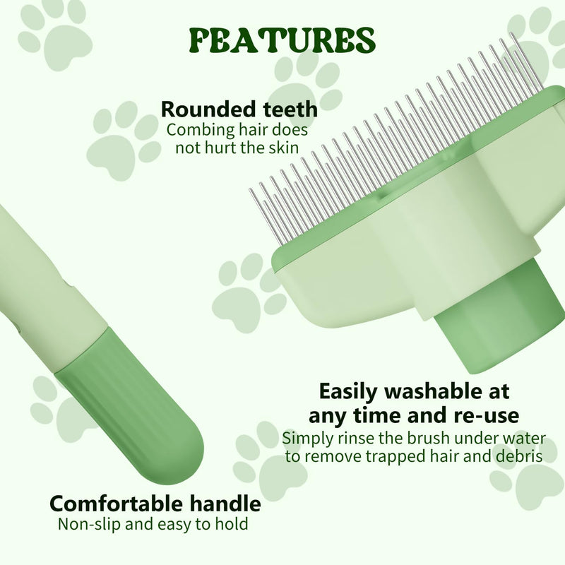 Pet Hair Removal Comb Flea Comb, 2025 New Cat Grooming Brush, Cat Brush with Release Button, De-Shedding Cat Hair Comb, Cat Grooming Supplies, Cat Brush for Short and Long Hair Cats (Green) Green - BeesActive Australia
