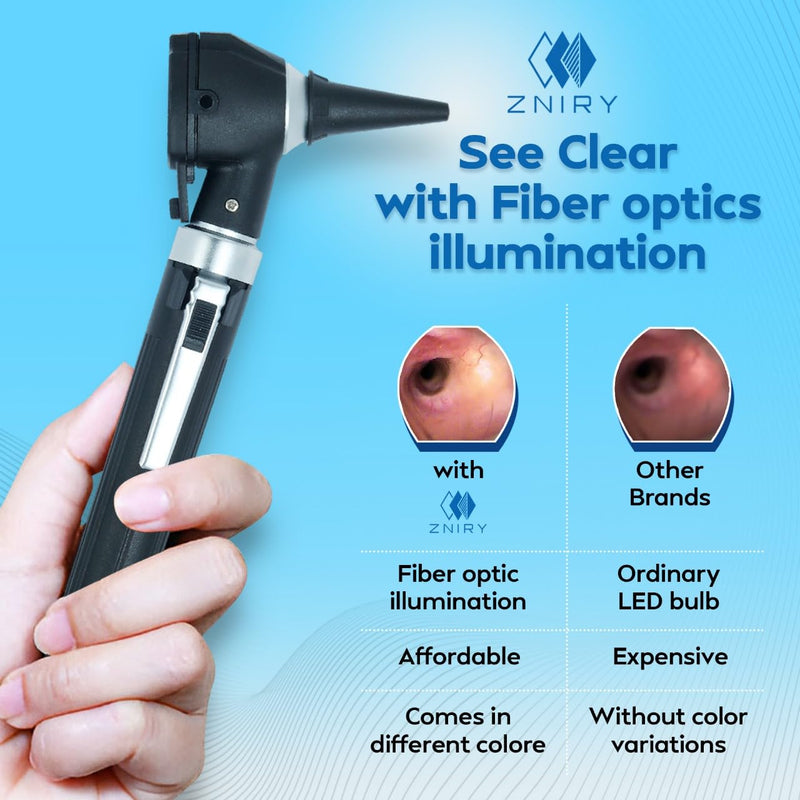 Veterinary Premium Student Home Use Ent Diagnostic Otoscope Kit Set Led Otoscope 3.5v Plus 10 Specula (Black) - BeesActive Australia