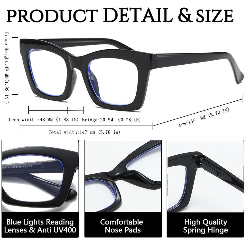 Hubeye Oprah Style Reading Glasses for Women Men Blue Light Blocking Computer Square Readers with Spring Hinge Black/Green 1.5 Diopters - BeesActive Australia