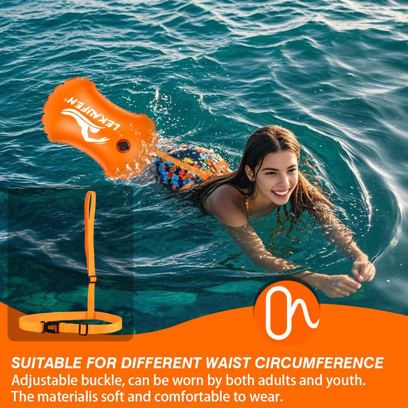 Swim Buoy for Open Water, Swimming Bubble Safety Float with Adjustable Waist Belt for Swimmers Triathletes Kayakers Snorkelers, Swimming Open Water Buoy for Safer Swim Training Orange and Yellow - BeesActive Australia