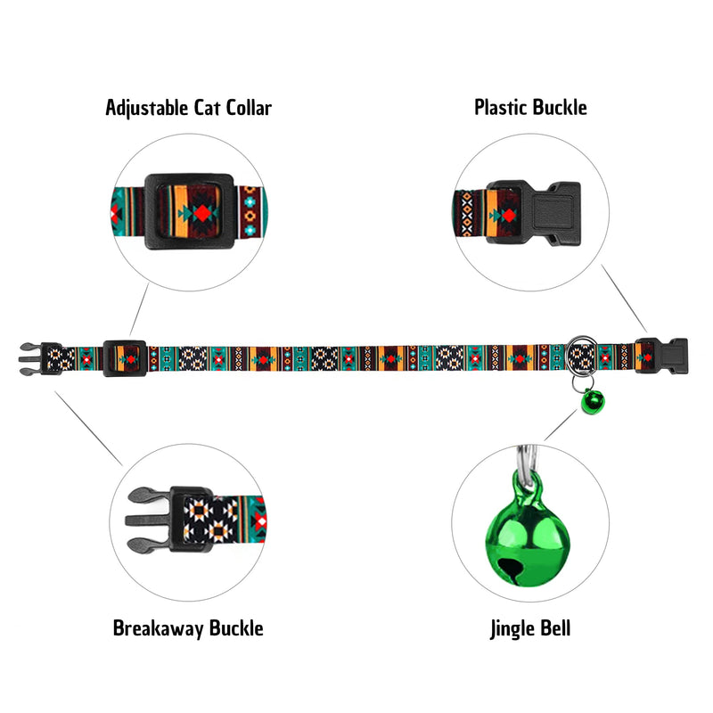 Cat Collar Breakaway 2PCS Adjustable Pattern Tribal Aztec Southwest Safety Pet Collars for Cats Kitten (Aztec + Tribal) Aztec + Tribal - BeesActive Australia