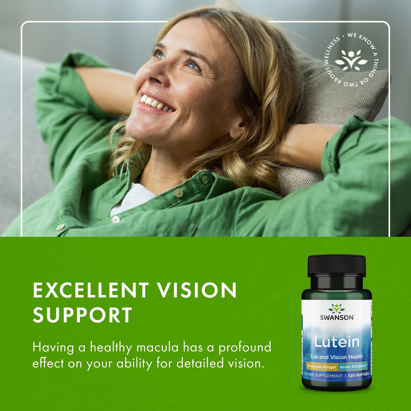 Swanson Lutein Eye Health Supplement, 20 mg, 120 Softgels | Sourced from Marigold Flowers, Promotes a Healthy Retina and Macula and Helps Fight Eye Fatigue and Eye Strain 120 Count (Pack of 1)