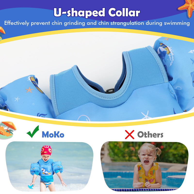 MoKo Toddler Swim Vest for Kids 13-30/20-50/22-66lbs, Swim Arm Floaties Cartoon Swimming Water Wings Pool Float Vests Sleeves Shoulder Straps Arm Band for Children Learn to Swim Surfing Shark for kids 13-30 lbs - BeesActive Australia