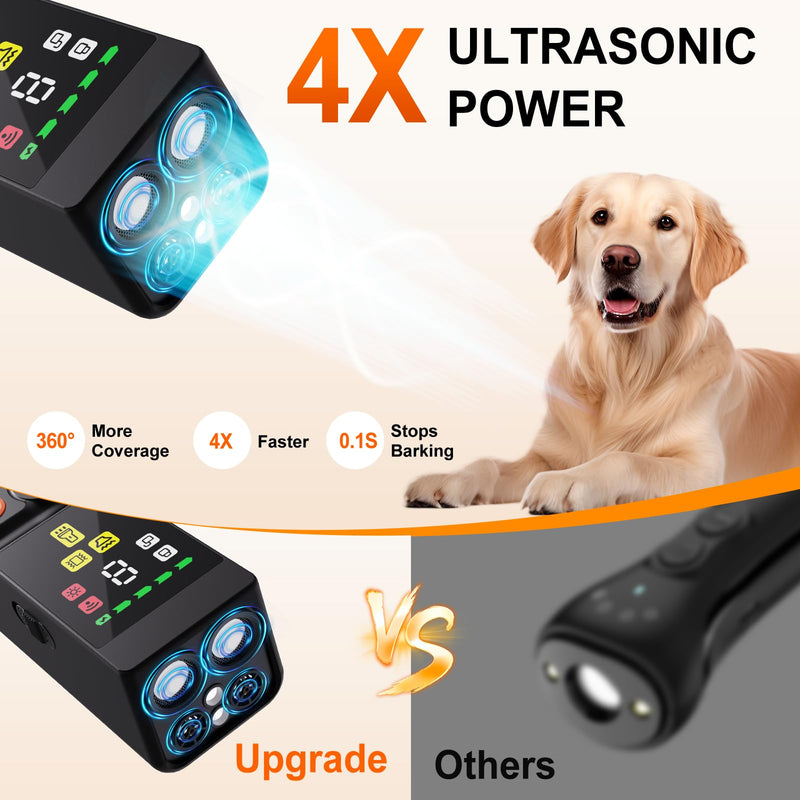 Dog bark deterrent device, bark stop device with a range of up to 50 feet, dog training ultrasonic device, portable anti barking tool, rechargeable anti barking device for indoor and outdoor (Black) Black