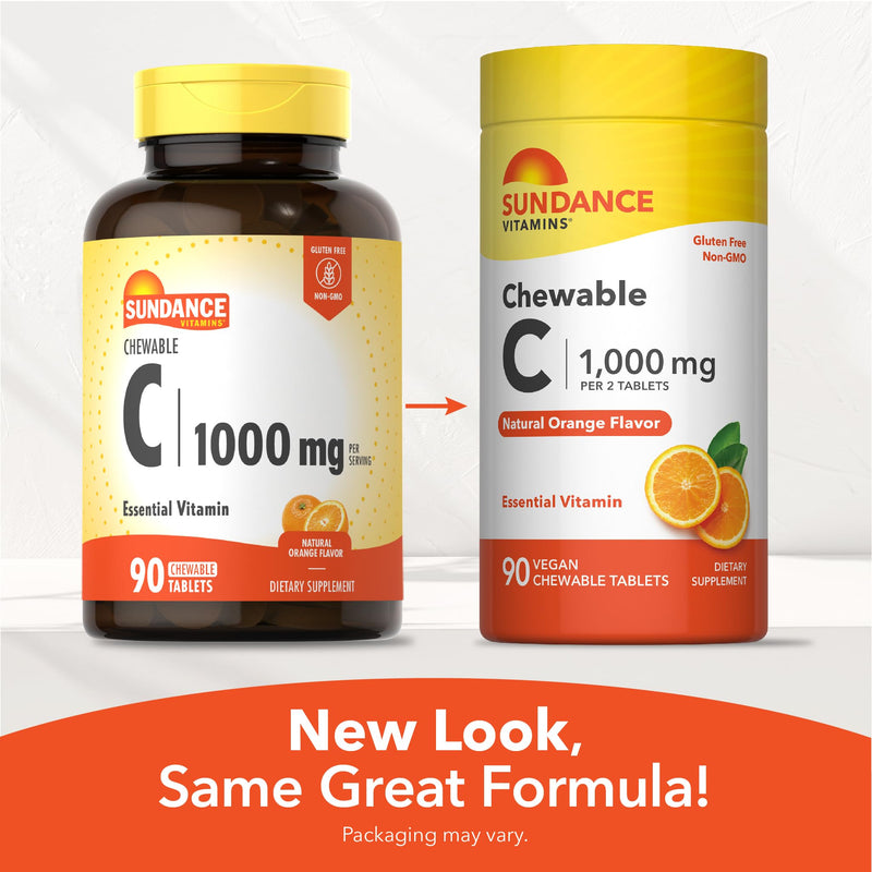 Sundance Chewable Vitamin C 1000mg | 90 Tablets | Natural Orange Flavor | Vegan, Non-GMO & Gluten Free Supplement
