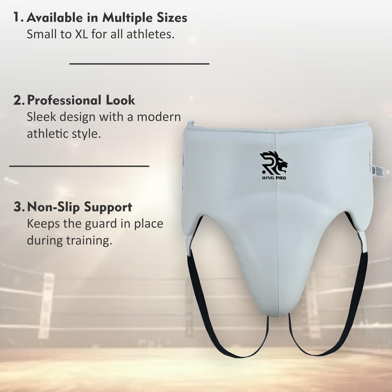 Leather Groin Guard with Protective Cup for Men Boxing MMA Muay Thai Kickboxing Taekwondo and Martial Arts Training Protector White Large - BeesActive Australia