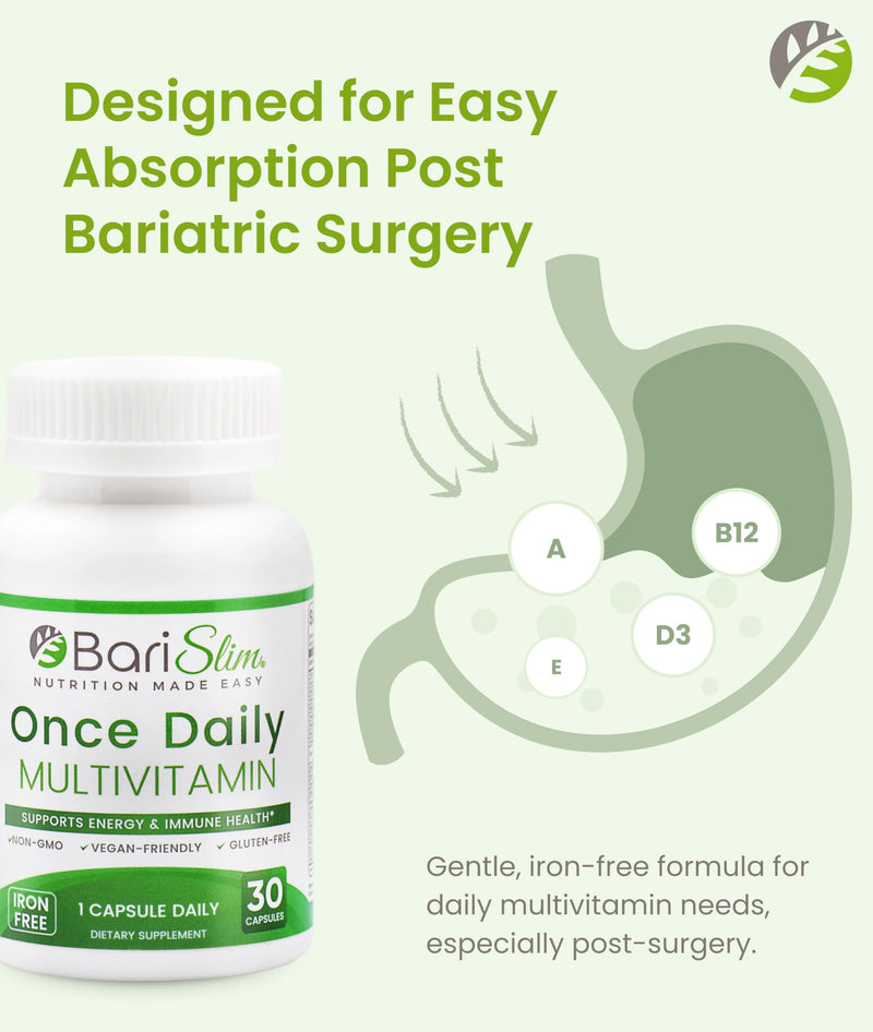 BariSlim Once Daily Bariatric Multivitamin Capsule - Iron-Free Formula - Bariatric Vitamin and Supplement for Post Surgery, Including Gastric Bypass and Gastric Sleeve | 30-Day Supply 30 Count (Pack of 1)