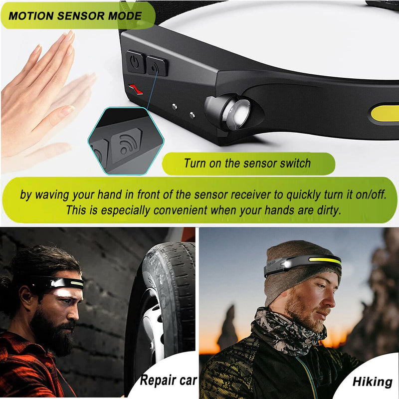 Headlamp Rechargeable, Head Lamps Led Rechargeable with Motion Sensor Headlamps Adults, 9 Mode Head Lights Forehead, Super Bright Hard Hat Light for Running, Hiking, Camping (3PCS Black) 3PCS Black