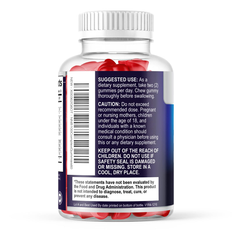 Vitamin B Complex Gummies - Extra Strength Super B Vitamin Gummy with Vitamin C, Immune Support for Men & Women - Energy and Brain Support Supplements with Folic Acid, Niacin, B6, B12 - 60 Gummies 60 Count (Pack of 1)