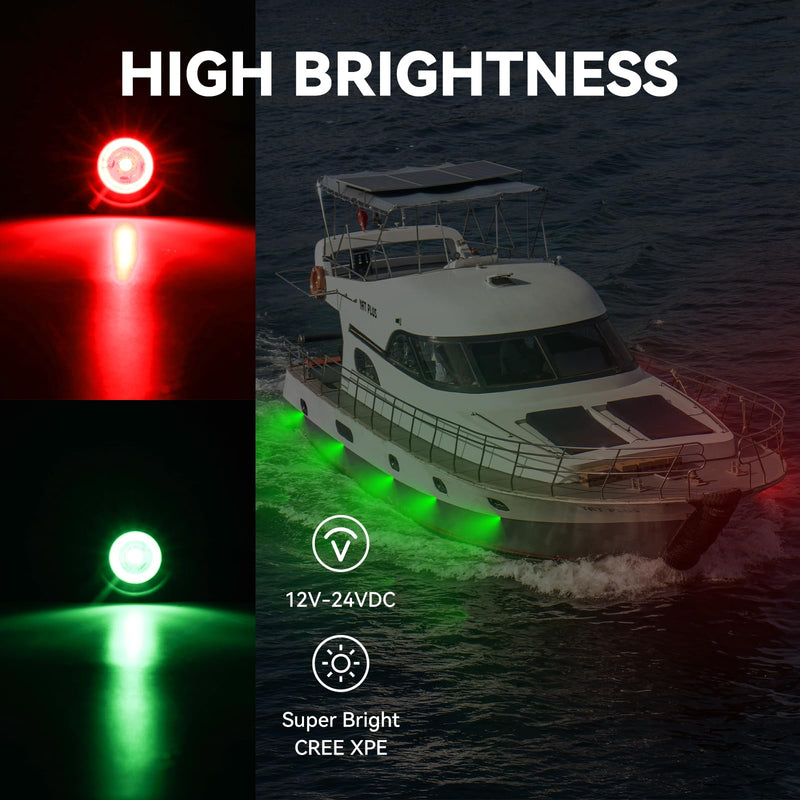 Boat Navigation Lights, Marine Boat Nav Lights, Red and Green Bow Lighting, Night Fishing Lights, Deck Lights, IP68 Waterproof LED Lighting for Pontoon Bas Dinghy Jon RED&GREEN - BeesActive Australia