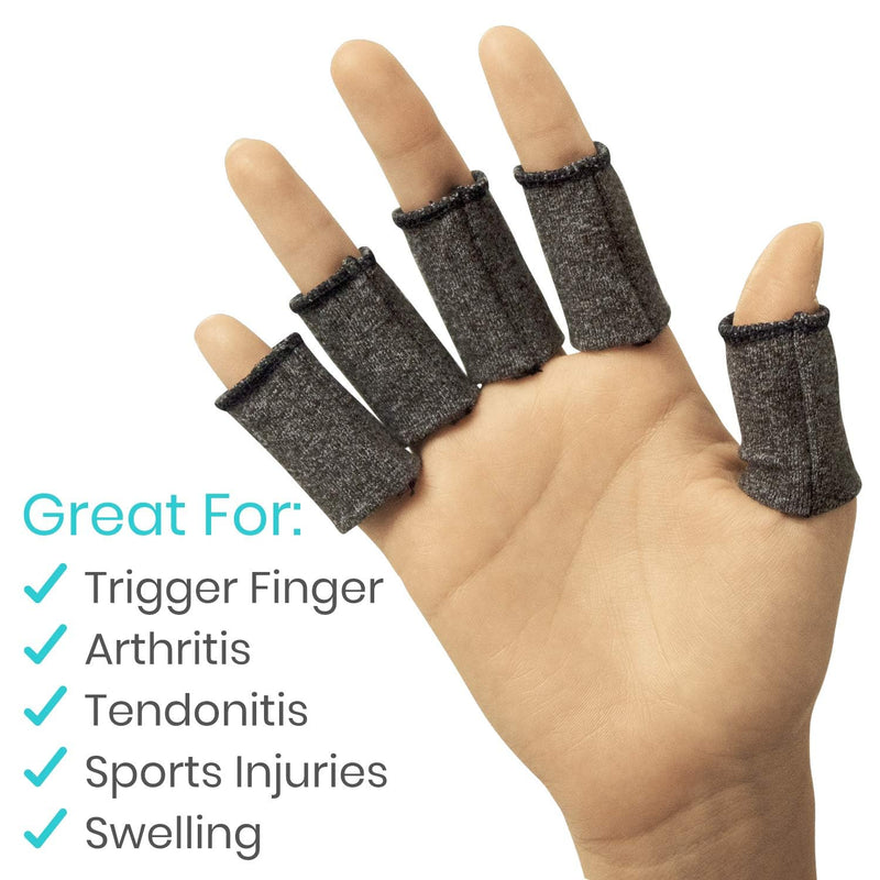 Vive Finger Sleeves (30 Pack) - Compression Cushion for Arthritis, Swelling, Joint Pain Relief - Thumb & Index Guard Wraps Basketball, Golf, Crochet, Writing, & More - Support Protectors for Sports Gray