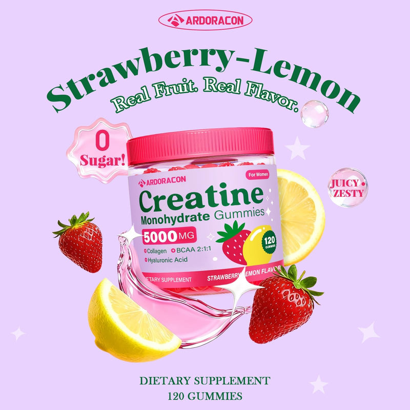 Creatine for Women, Creatine Monohydrate Gummies with Collagen, Vitamin D3 & Calcium for Muscle Support & Energy, Flavored Sugar Free Creatine Gummies Post & Pre Workout Supplements for Women, 120 Ct 120 Count (Pack of 1)