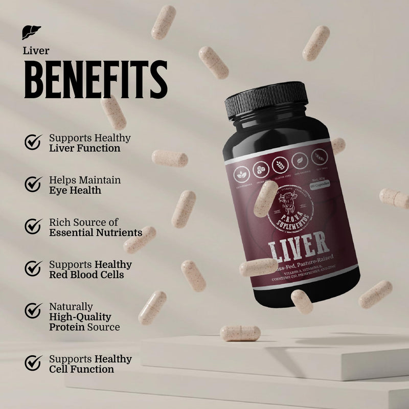 Beef Liver Capsules | Grass Fed Pasture Raised | Freeze Dried Whole Food Supplement | Non-GMO, Vitamin A & B12, Iron, CoQ10 | Energy & Liver Support for Men & Women | 60 Count