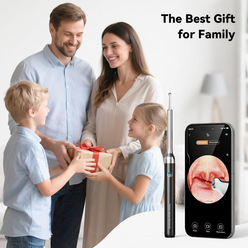 Upgraded Tonsil Stone Remover with Camera, Visual Tonsil Stone Removal Kit with 6 LED Light, Tonsil Stone Removal Tool Camera with 1080P, 5 Head Attachments, for iOS & Android (Black) Black - BeesActive Australia