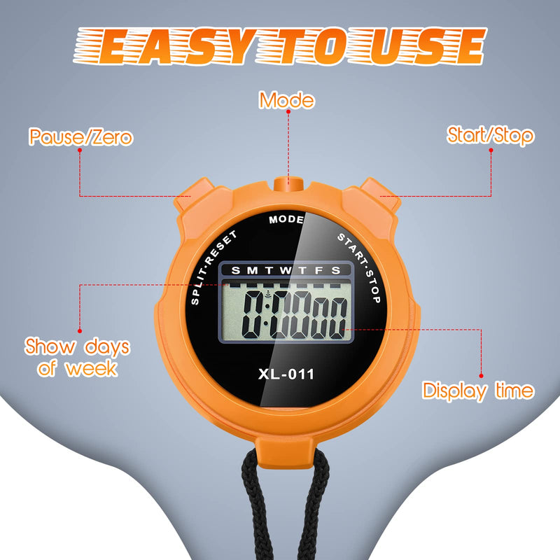TOODOO 12 Pack Multi Function Digital Stopwatch Timer Bulk Sports Stopwatch with Lanyard Plastic Display Waterproof Date Time Alarm Timer for Coaches Fitness Referees Black Blue Red Orange - BeesActive Australia