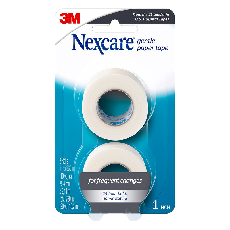 Nexcare Gentle Paper Tape, Medical Paper Tape, Secures Dressings and Lifts Away Gently - 1 In x 10 Yds, 2 Rolls of Tape 1 Inch (Pack of 2)