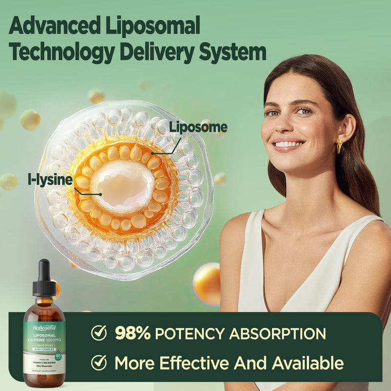 Liposomal L-lysine 1000MG Liquid Drops, Lysine Supplement for Women & Kids with Vitamin C, B6, D3, B12 & Zinc Gluconate, Skin & Lip Health, Immune & Collagen Production Support, Lemon Flavor, 2 fl oz - BeesActive Australia