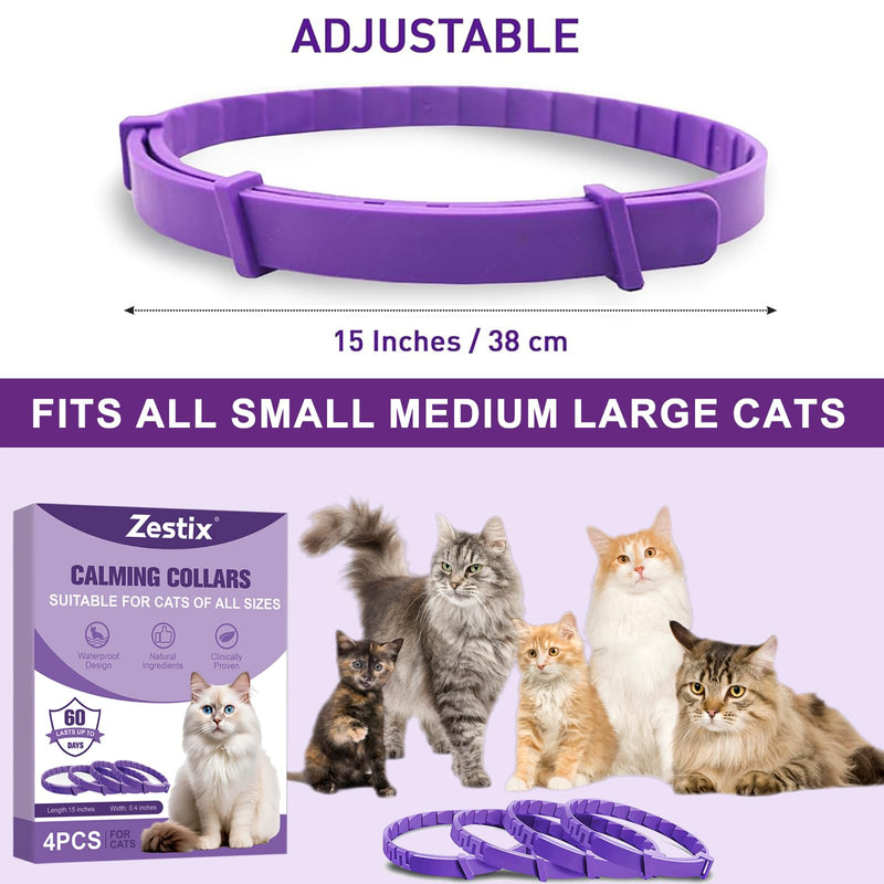 Cat Calming Collar with Pheromone & Lavender, Adjustable Waterproof Design, 30-Day Anxiety Relief, 4-Pack for Multi-Cat Stress & Travel L1