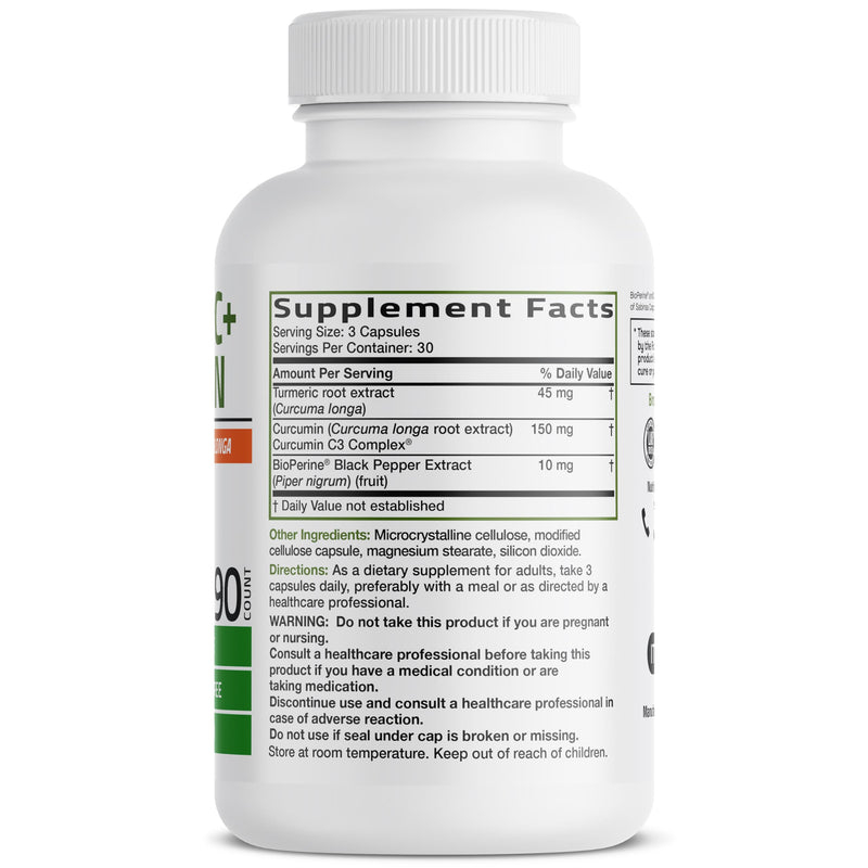 Bronson Turmeric Curcumin Extra Strength - Antioxidant, Joint & Digestion Support with BioPerine, Non-GMO, 90 Vegetarian Capsules Unflavoured 90 Count (Pack of 1)