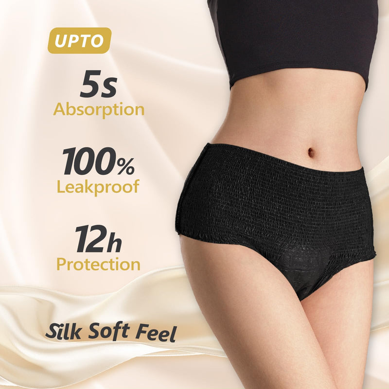 MOLLIS Disposable Period Underwear for Women, Postpartum Panties, Maternity Knickers Heavy Flow Leak Proof, Black,Large/XLarge, 8 Count Large/Xlarge