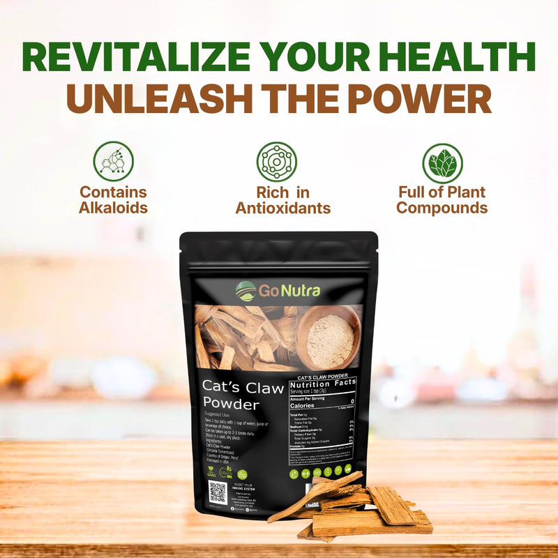 Go Nutra - Cat’s Claw Powder, Pure Cats Claw Herbal Supplement Wildly Harvested from Peru, All Natural UNA de Gato for Water, Tea, Juice, and More, Non-GMO, Gluten-Free, Vegan, 1lb