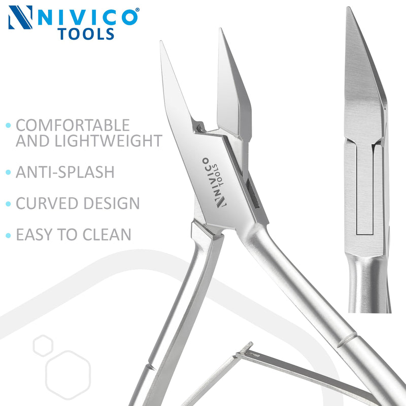 NIVICO Nail Cutter Corner Nipper Ingrown Toenail Trimmer 5" - 13cm Double Leaf Wire Spring, Podiatry Stainless Steel Nail Nippers, Professional Nail Cutter for Thick Toenails for Seniors