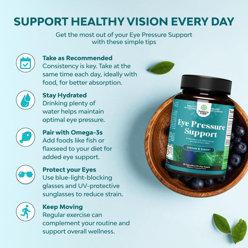 Eye Pressure Support with Bilberry Extract - Vegan Eye Health Supplement for Adults For Ocular Pressure Relief with Saffron Ginkgo Niacin and More Vitamins Vision Support - 30 Count - 3 Pack | Bilberry, saffron & ginkgo formula with niacin to support o...