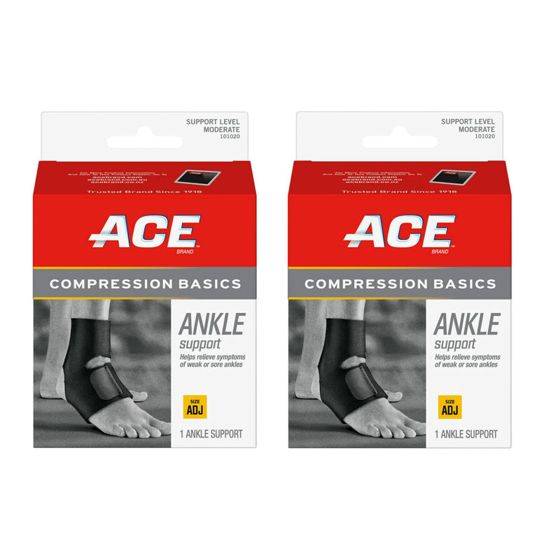 ACE Sport Basics Ankle Support 101020, Adjustable, Works on Either Ankle, 2 Pack Pack of 2