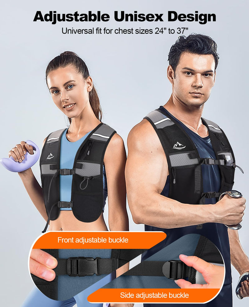 Running Vest for Women Men, Lightweight Breathable Hydration Vest with Large Compartment, Reflective Running Hydration Vest, Running Water Vest for Hiking Cycling Marathon Trail Jogging Race Medium