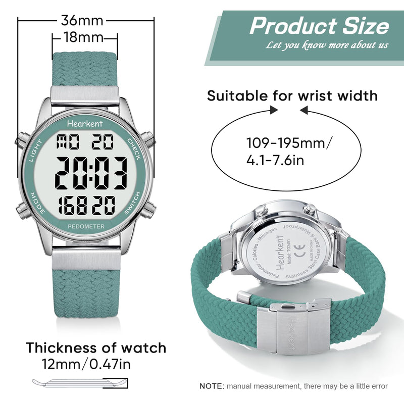 Hearkent Women Pedometer Watch for Walking Steps and Miles-Step Counter for Calories,30M Waterproof-EL Backlight-Countdown-Stopwatch-No App Step Tracker for Adults Seniors Green
