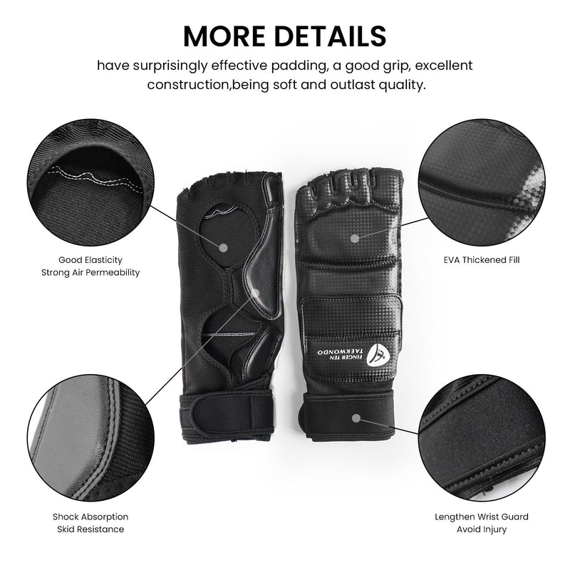 Taekwondo Sparring Gear Gloves Hand and Foot Protectors White Protective Guards Set for Boxing Kickboxing Fit Adult Men Women Kids Training Black Medium