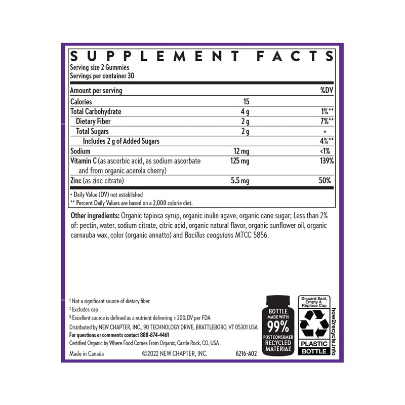 New Chapter Vitamin C+ Gummies, Citrus Flavored, 60 Count | 35% Less Sugar, Excellent Source of Vitamin C with Acerola Cherry for Immune Support, Vegan, Non-GMO, and Gluten Free