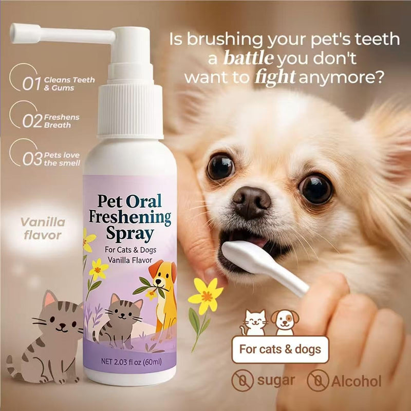 Pet Oral Care Spray, Vanilla Flavor, Natural Breath Freshener for Dogs & Cats, Gentle Formula for Bad Breath, Teeth & Gum Support, No Brushing Needed, Safe Daily Pet Hygiene