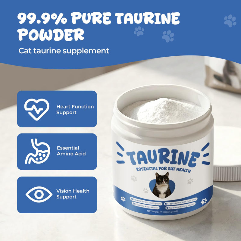 Taurine Powder Supplement for Cats, Essential Taurine Support for Heart Health, Vision & Immune Function, Daily Feline Nutrition Powder (120 g) 120 g