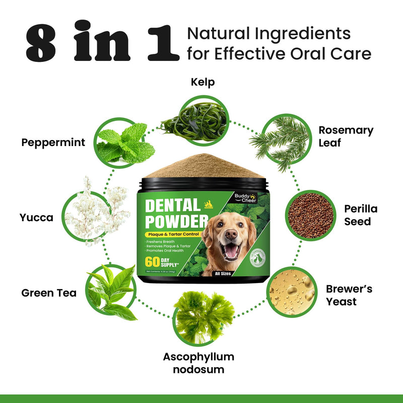 Dog Teeth Cleaning Powder, Dog Dental Powder and Cats Breath Freshener, Plaque Off Pet Tooth Cleaning lab co, Bad Breath & Tartar Remover for Dogs, Dog Teeth Cleaning with Enzymes- 60-Day Supply -Mint 5.29 Ounce (Pack of 1)