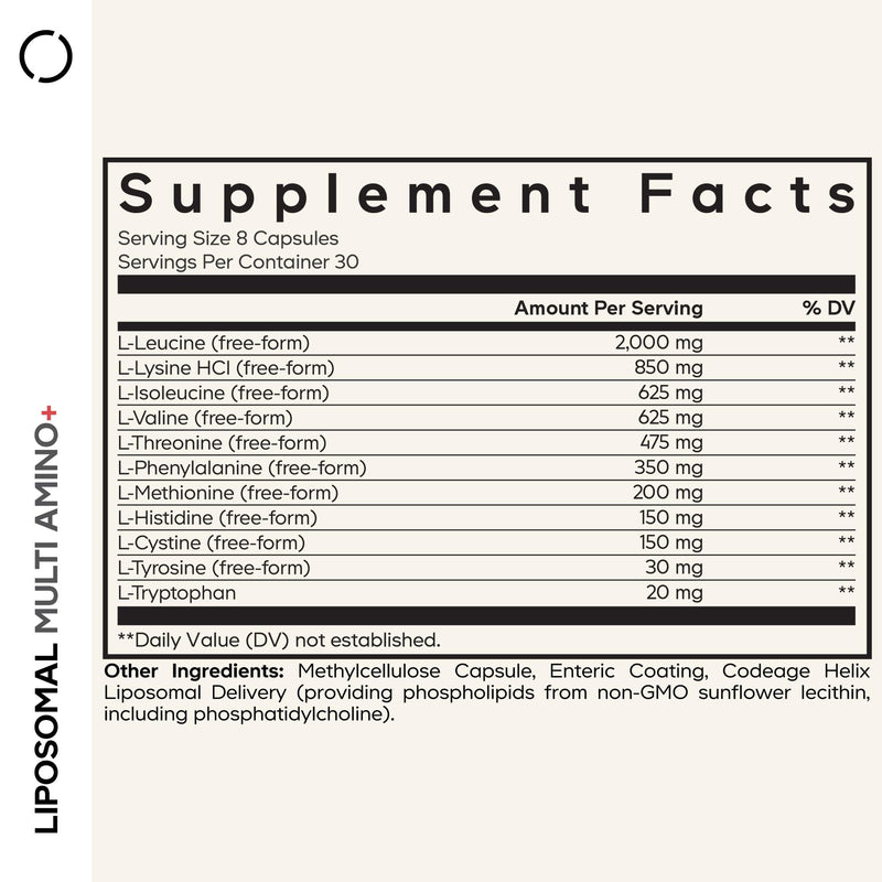 Codeage Multi Amino BCAA & EAA, 9 Essential, Liposomal, 240 Capsules | All 9 essential amino acids, BCAA & EAA, liposomal delivery. Free-form, pre & post workout. Vegan, non-GMO.