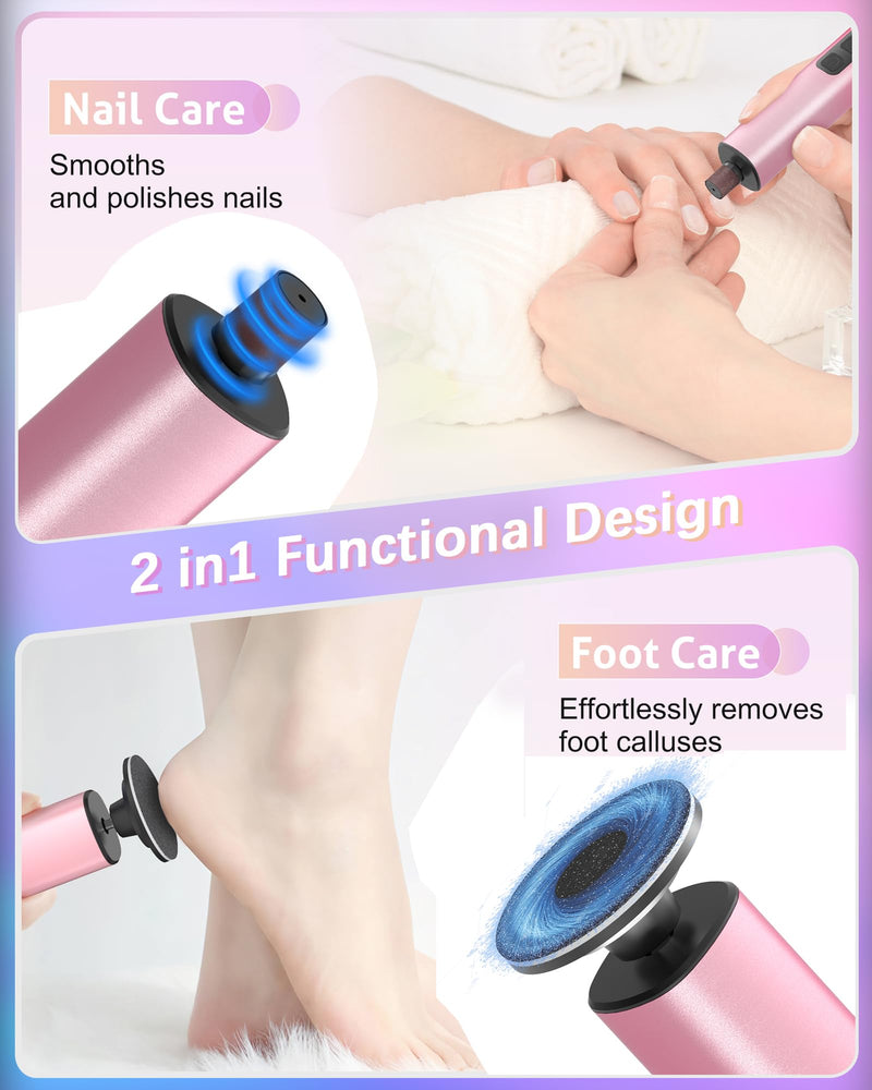 2 in 1 Electric Foot Callus Remover, 9 Adjustable Speeds Foot Scrubber USB Rechargeable Pedicure Tools for Feet, Dry Dead Skin Scraper Foot Grinder with 80/120 Grit Sandpaper Discs Rollers for Women Pink Gradient - BeesActive Australia