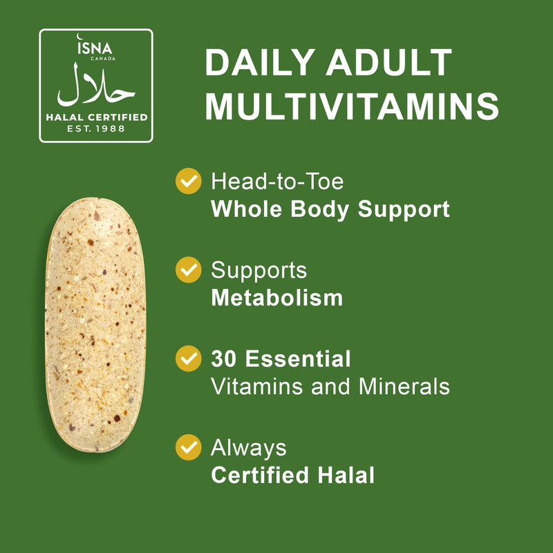 Noor Vitamins Halal Vitamins, Daily Multivitamin, Halal Vitamin for Women and Men, 30 Vitamins & Minerals, A, B12, C, Iron, Zinc to support general health, Non-GMO, Halal Multivitamin (2 Month Supply)