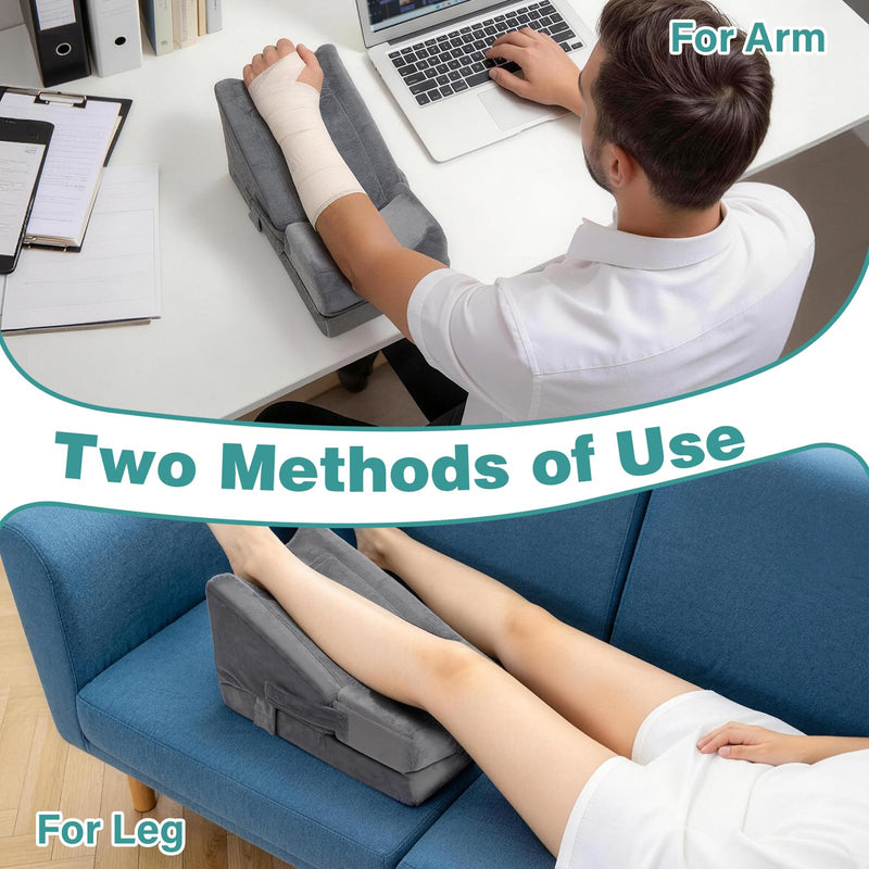 Arm Wedge Pillow Adjustable Arm Elevation Pillow with Pocket High Density Foam Ergonomic Hand Elbow Support Pillows with Removable Cover, Grey