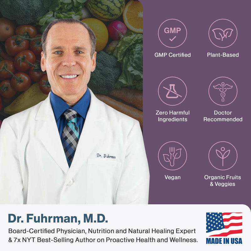 Dr. Fuhrman 2 Month Supply Multivitamin for Women + D3 Vitamin for Immune Support | Vegan Formula Womens Multivitamin with B12 & Zinc | Whole Food multivitamin with 17 Fruits & Veggies | Non GMO Women's