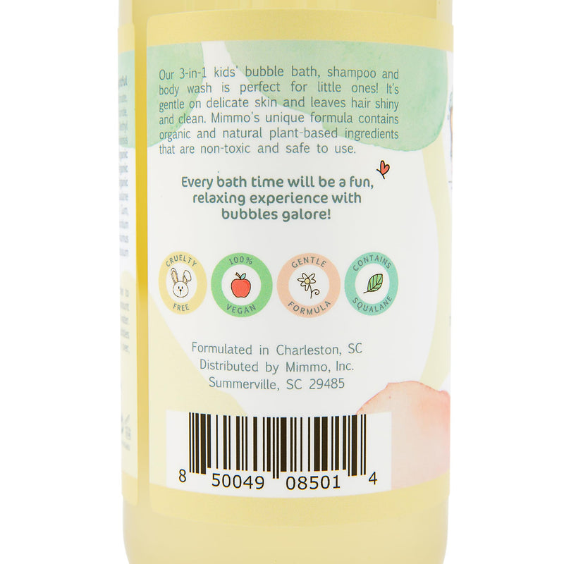 Mimmo Bubbles Moisturizing 3-in-1 Bubble Bath, Shampoo & Body Wash with Organic Aloe & Shea Butter, plus Plant-Based Squalane - Gentle for All Ages with Sensitive Skin - Vegan & Hypoallergenic 17 oz - BeesActive Australia