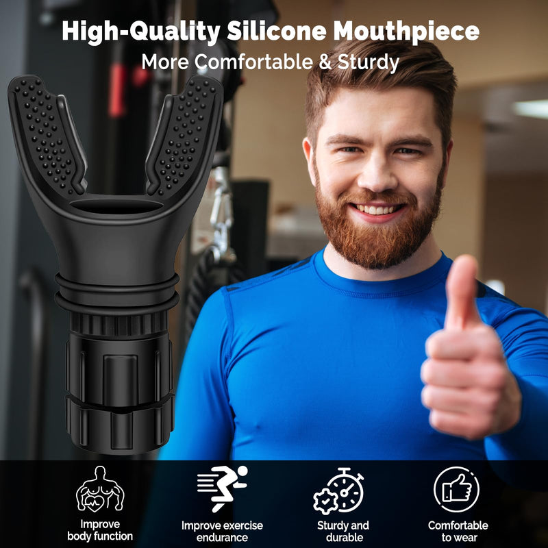 Portable Breathing Trainer, [New Upgraded] Adjustable Respiratory Muscle Trainer with Soft Silicone for Strengthen Breathing Exercise, Compact Oxyfit Breathe Trainer for Fitness & Training, Black Black (New Upgrade) One Size - BeesActive Australia