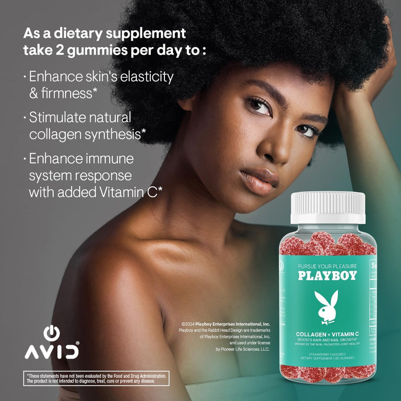 Playboy Collagen Supplements for Women, Vitamin C Gummies, Joints (2 Pack) | Strawberry vitamin C & collagen gummies to help support hair, skin, nails & joint health; Non-GMO, gluten free, 2-pack. 60 Count (Pack of 2)