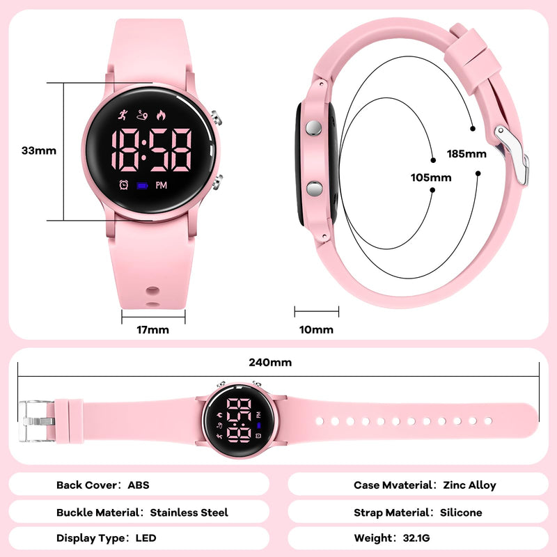 BEN NEVIS Kids Watch for Boys Girls Waterproof Digital Watch for Kids with Pedometer, Vibration Alarm Clock, Stopwatch, Calendar, No App for Ages 5-18 03-Pink - BeesActive Australia