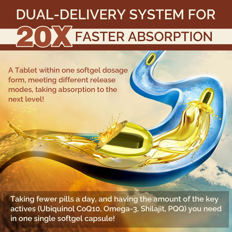 Ubiquinol CoQ10 600 MG Softgels with Omega-3 & Shilajit & PQQ, Advanced Dual-Delivery Coenzyme-Q10, Active CoQ10 Ubiquinol Supplement for Fertility, Antioxidant, Heart, Brain & Energy, 180 Servings 60 Count (Pack of 3)